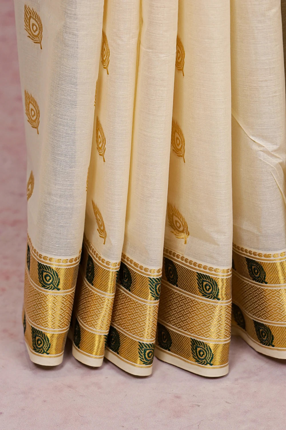 Off White Cotton Kerala Saree