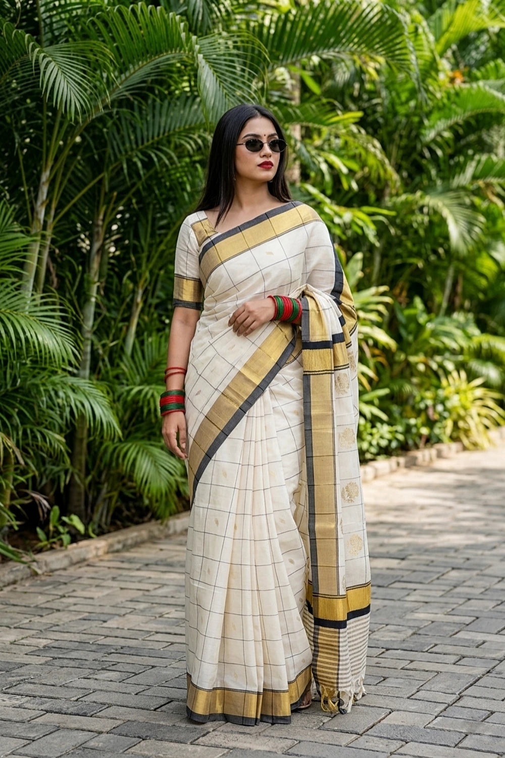 Off White Cotton Kerala Saree