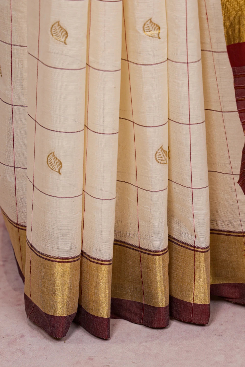 Off White Cotton Kerala Saree