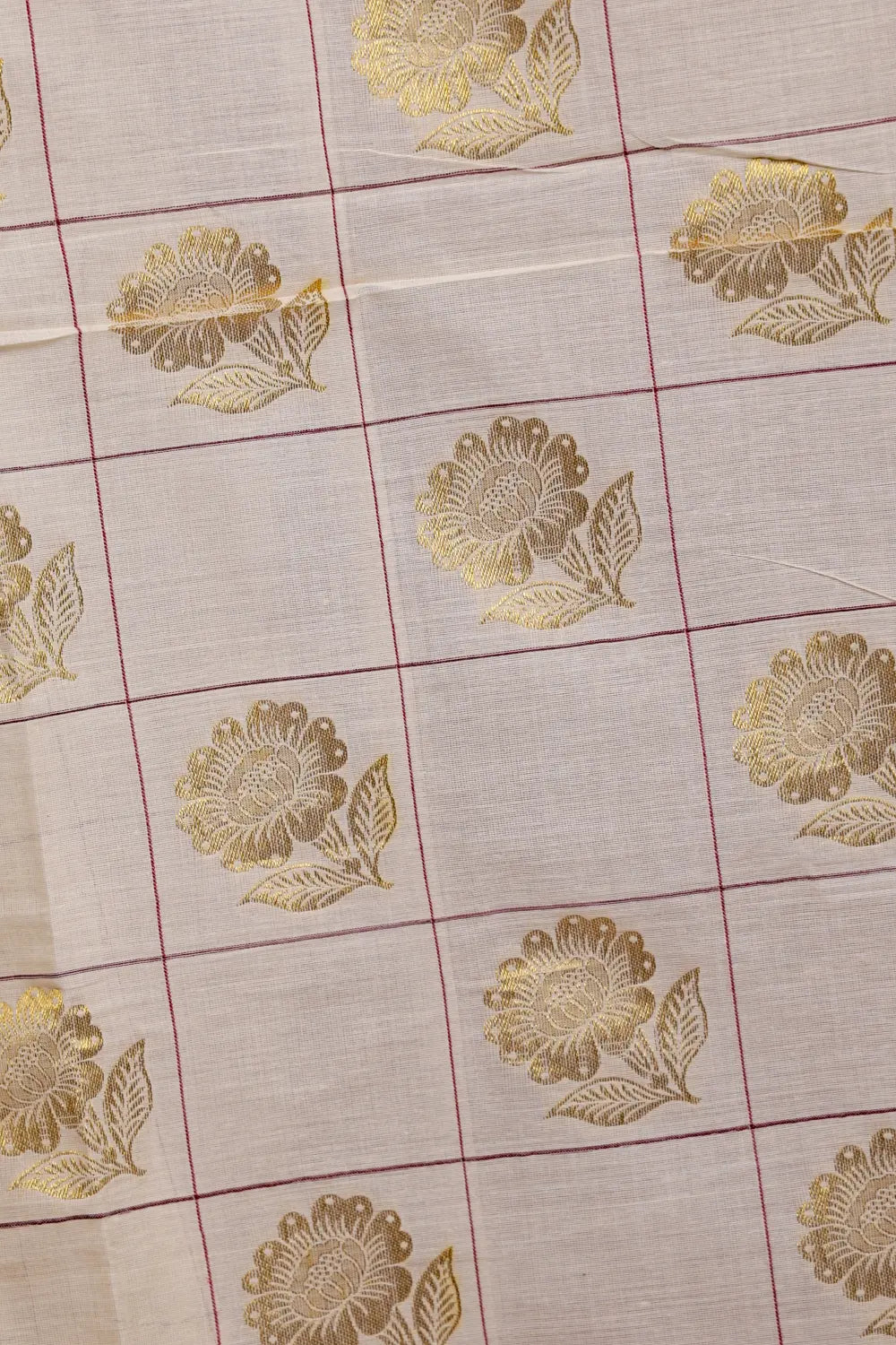 Off White Cotton Kerala Saree