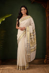 Off White Cotton Kerala Saree - Seematti