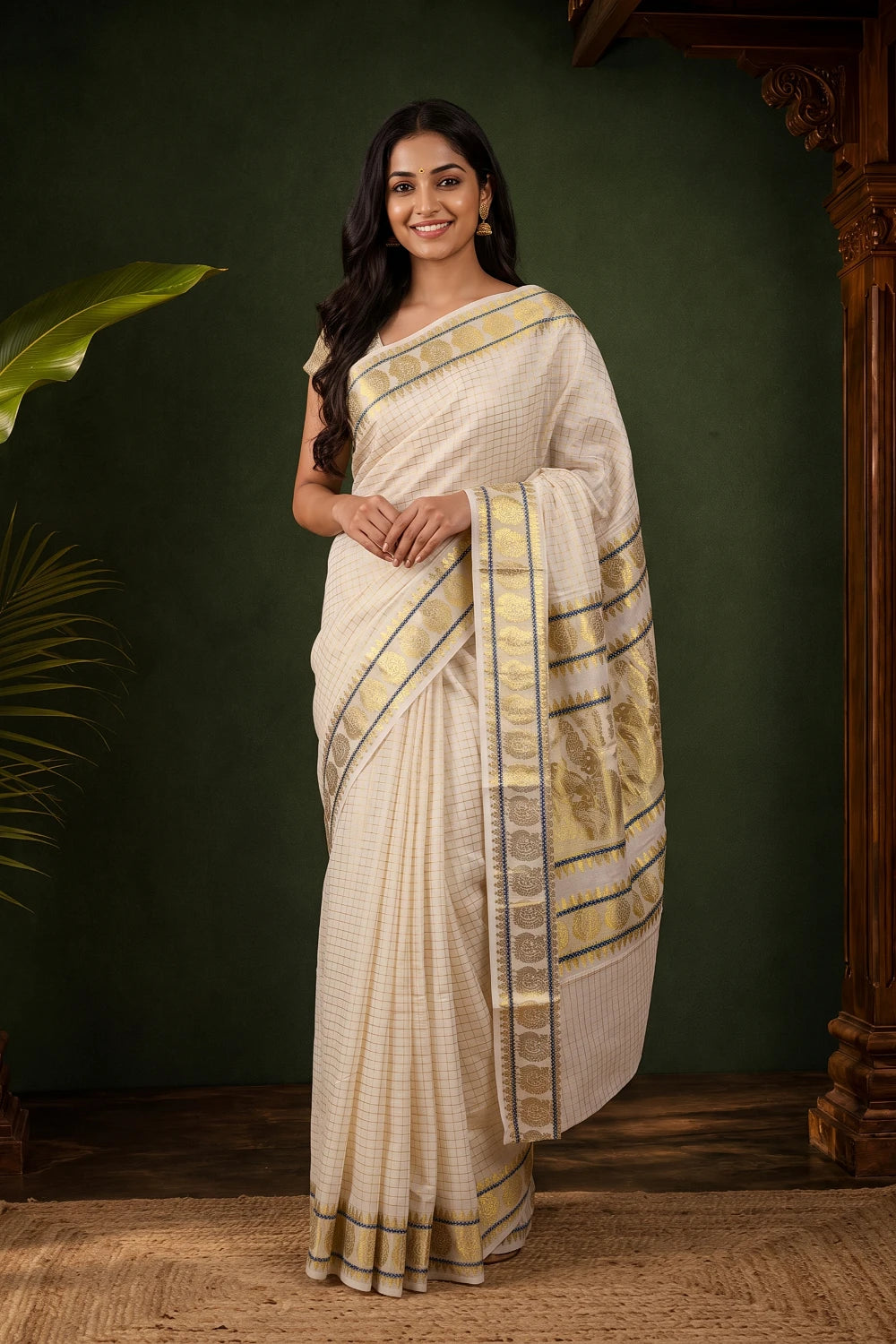 Off White Cotton Kerala Saree