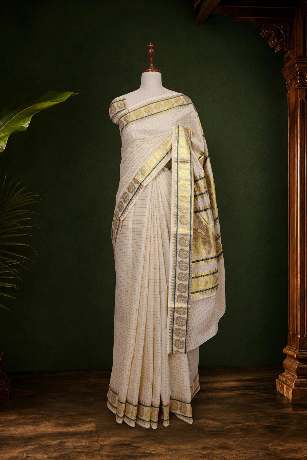 Off White Cotton Kerala Saree