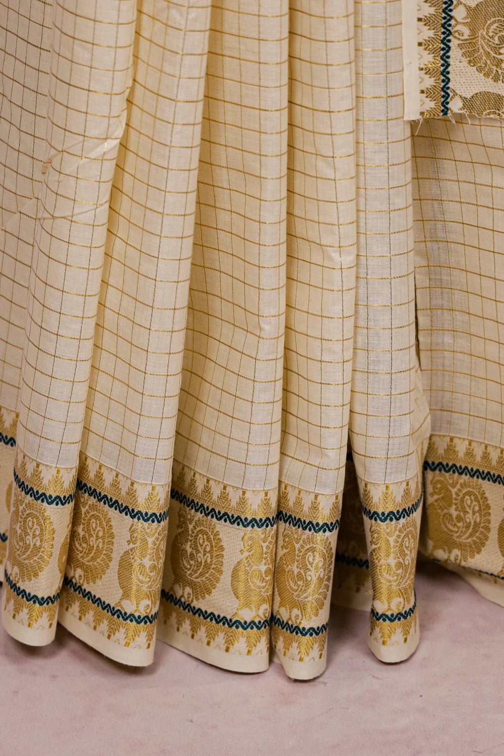 Off White Cotton Kerala Saree