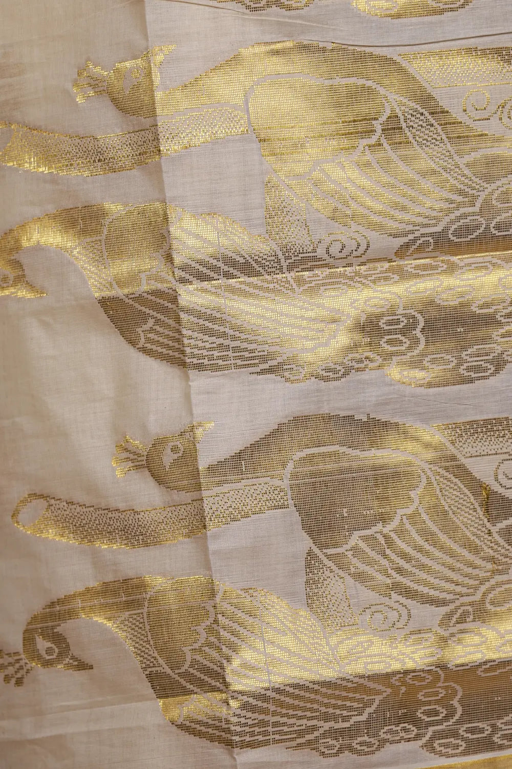 Off White Cotton Kerala Saree