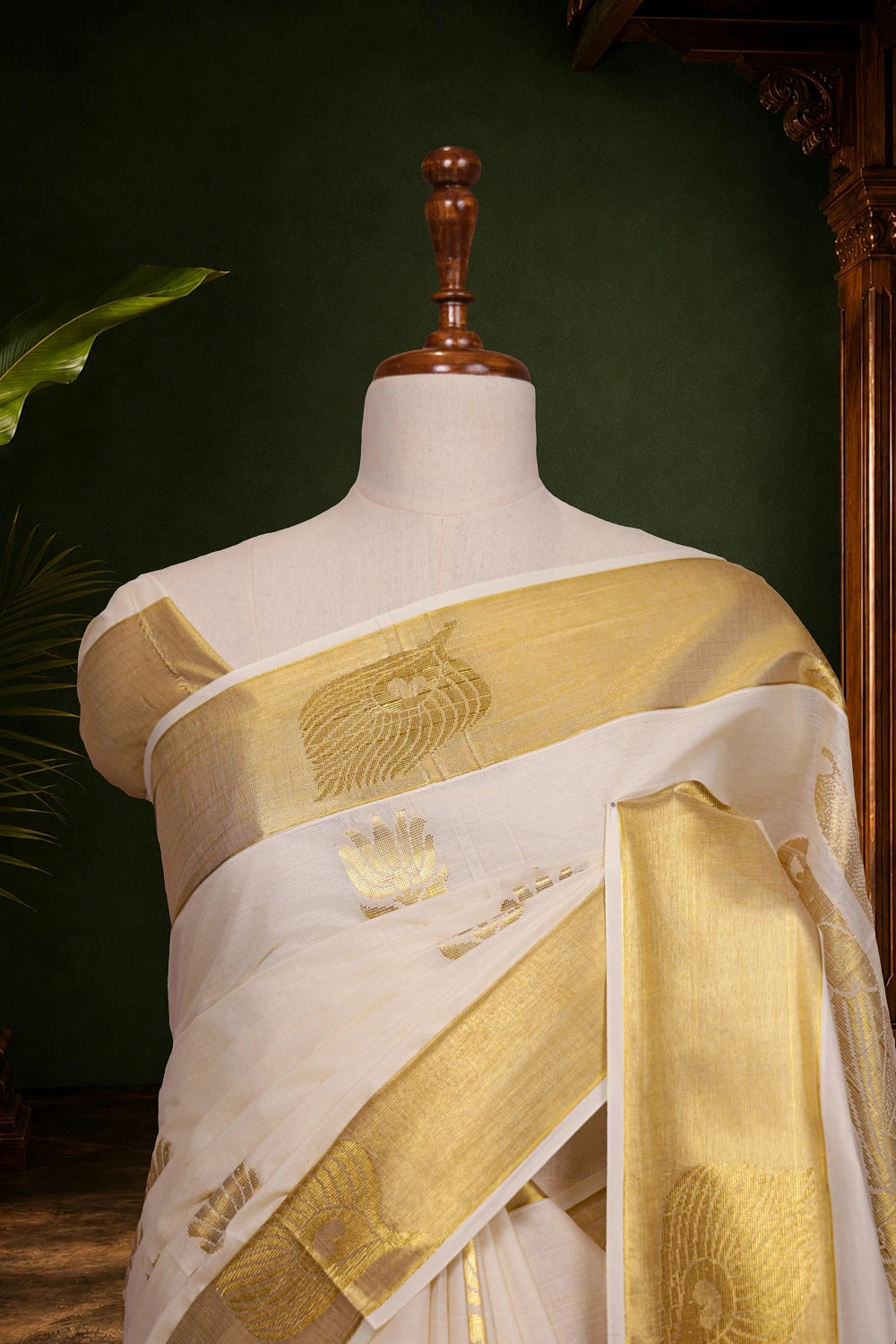 Off White Cotton Kerala Saree