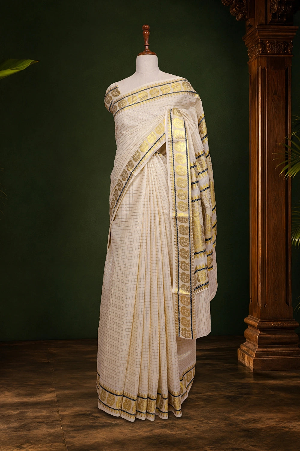 Off White Cotton Kerala Saree