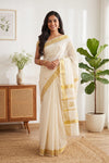 Off White Cotton Kerala Saree - Seematti