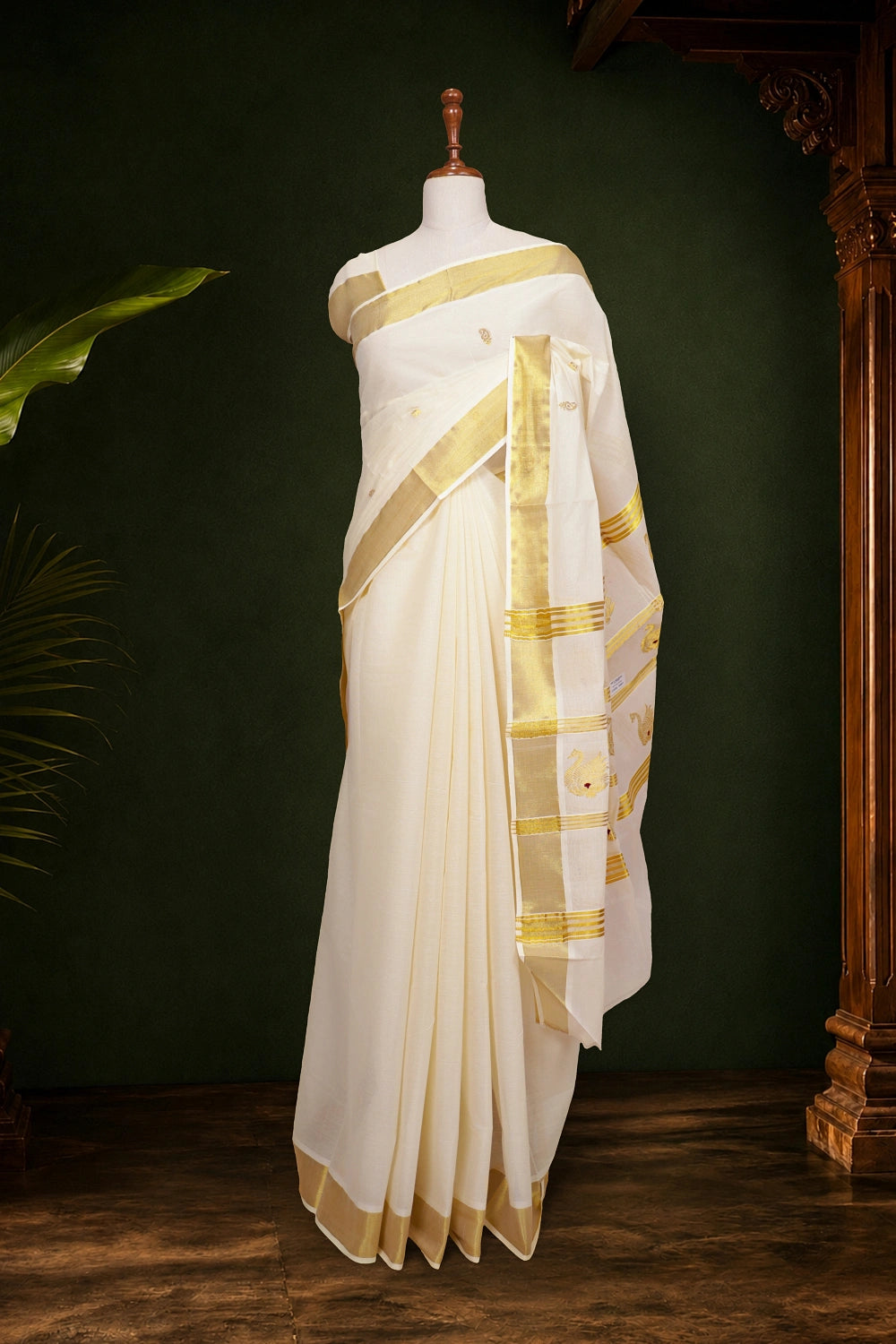 Off White Cotton Kerala Saree