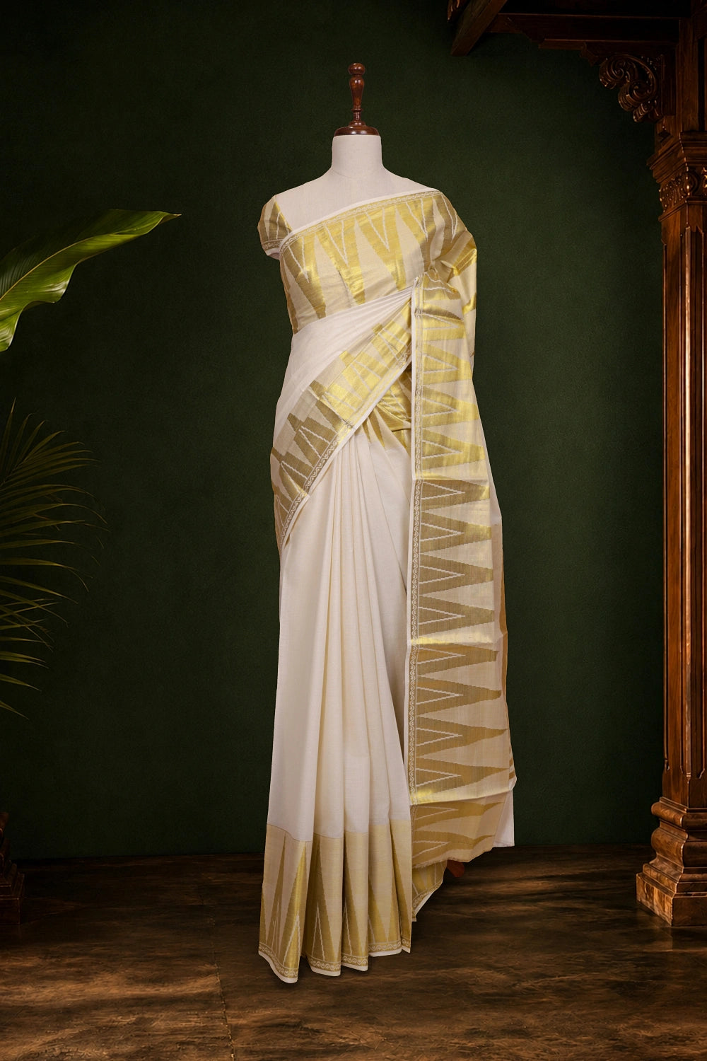 Off White Cotton Kerala Saree