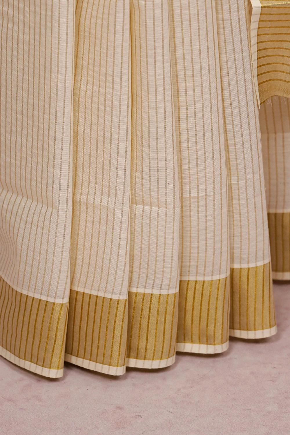 Off White Cotton Kerala Saree