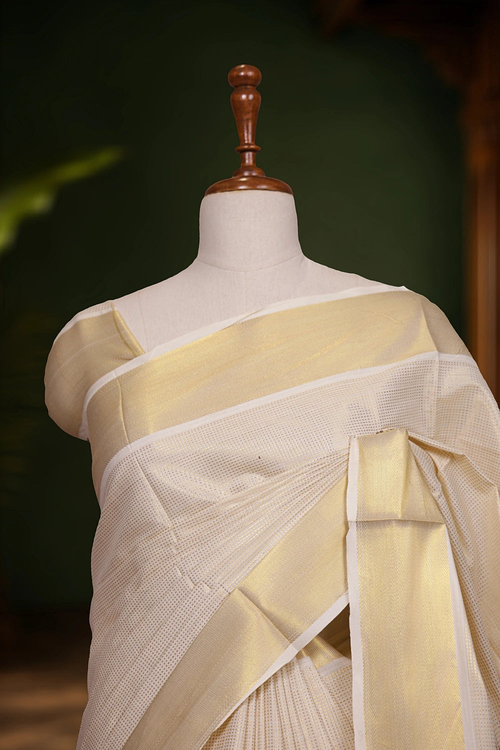 Off White Cotton Kerala Saree