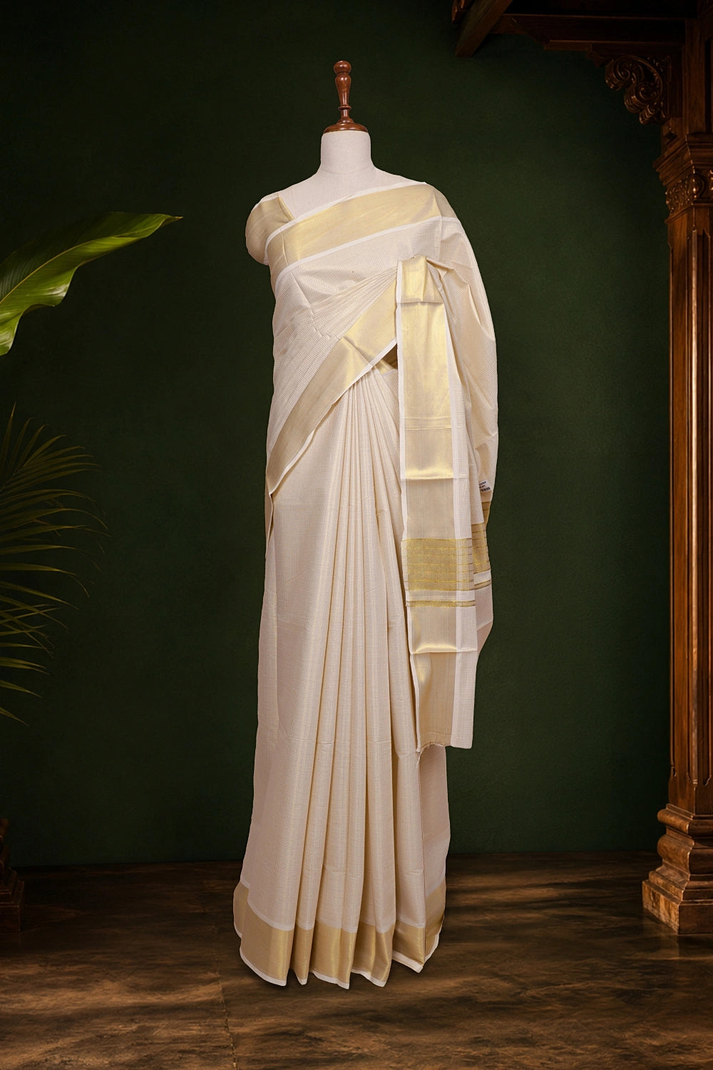 Off White Cotton Kerala Saree