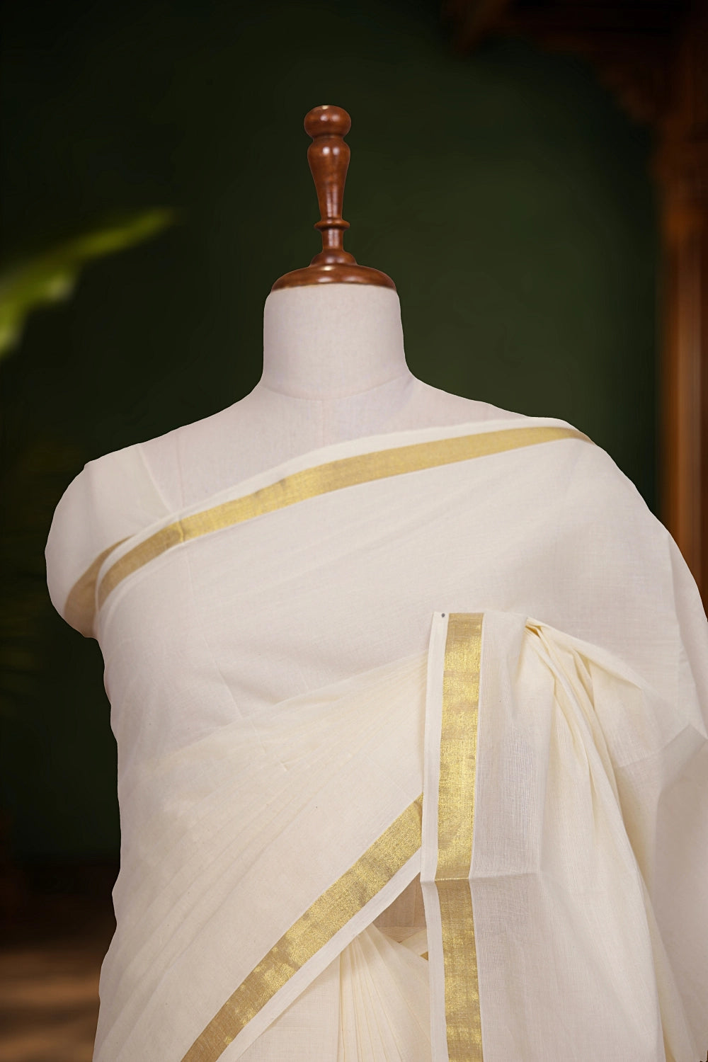 Off White Cotton Kerala Saree - Seematti