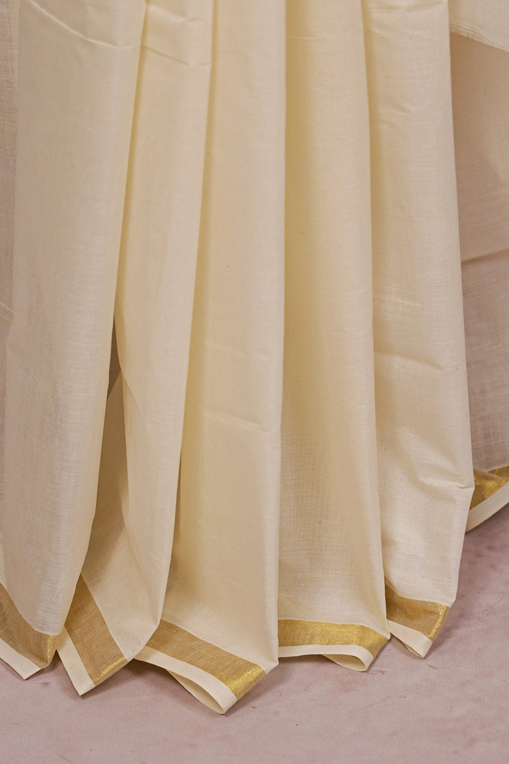 Off White Cotton Kerala Saree - Seematti