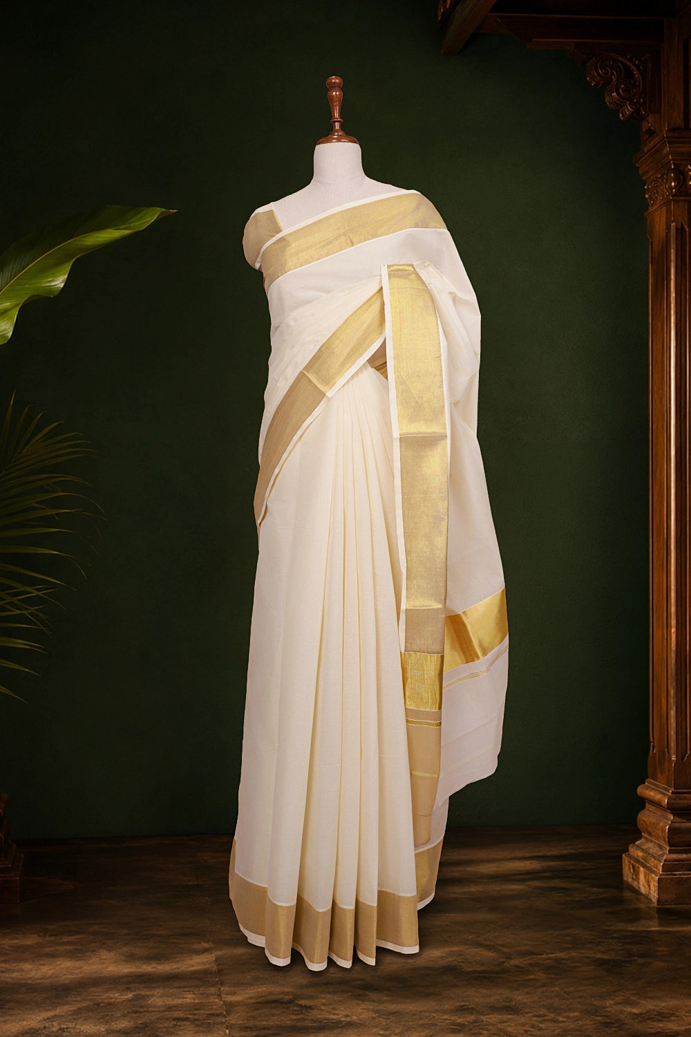 Off White Cotton Kerala Saree