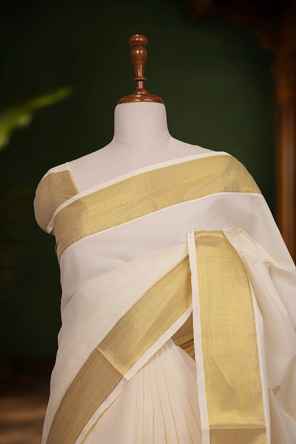 Off White Cotton Kerala Saree