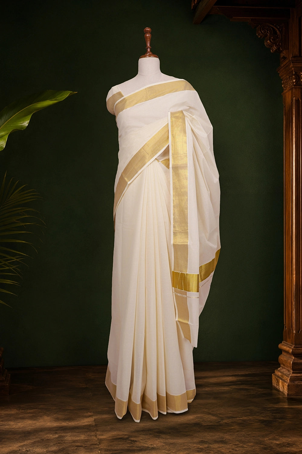 Off White Cotton Kerala Saree