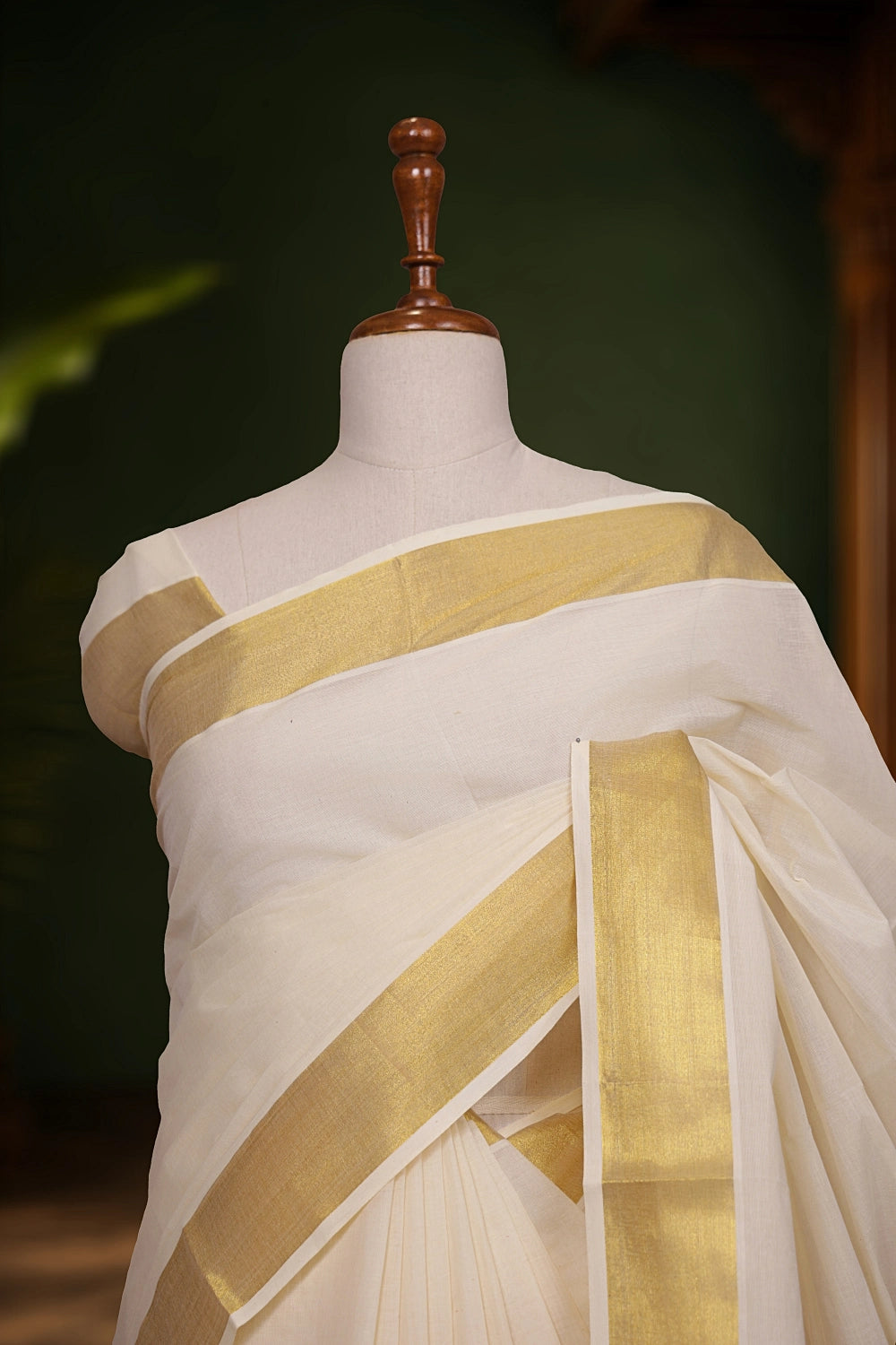 Off White Cotton Kerala Saree
