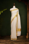 Off White Cotton Kerala Saree - Seematti