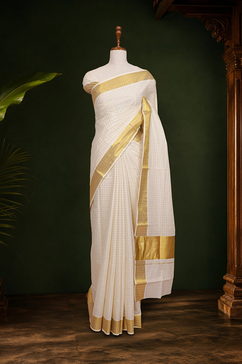 Off White Cotton Kerala Saree
