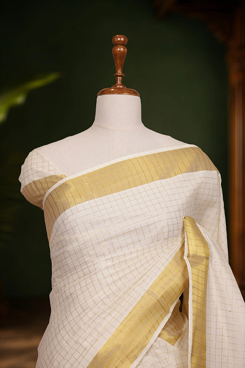 Off White Cotton Kerala Saree