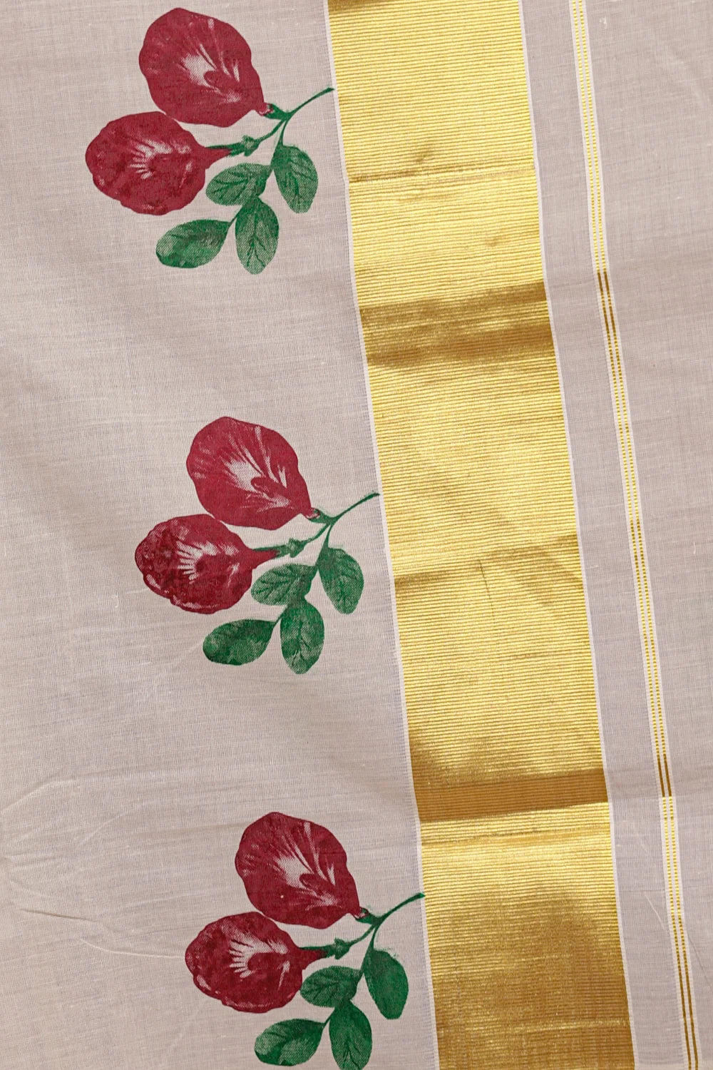 Off White Cotton Kerala Saree