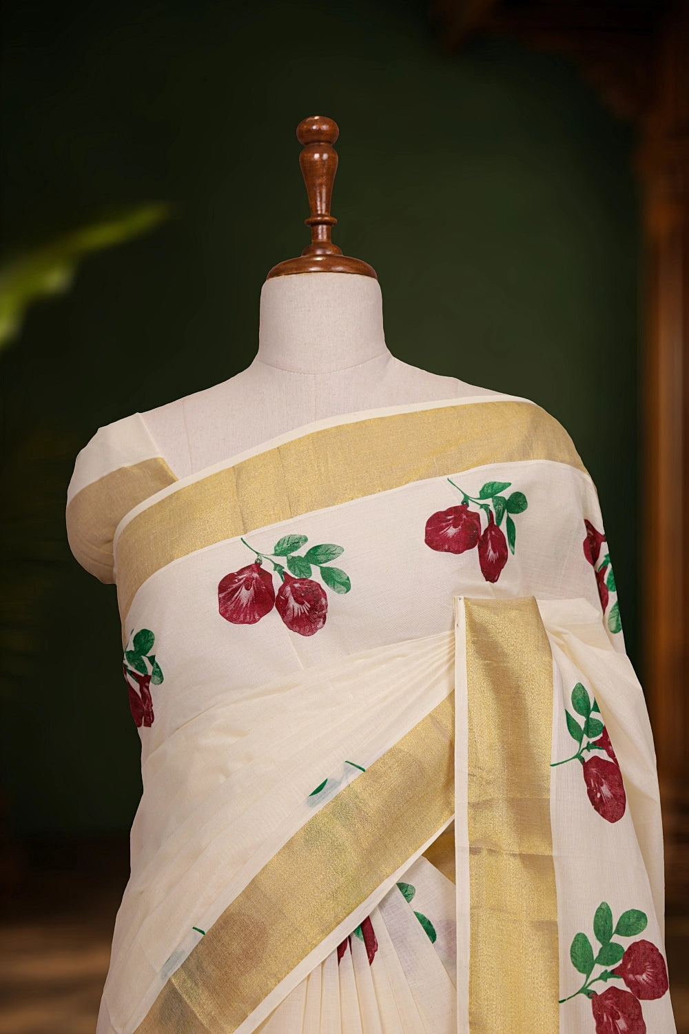 Off White Cotton Kerala Saree
