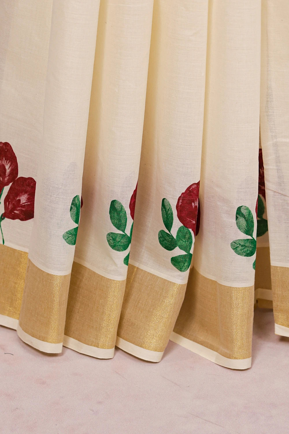 Off White Cotton Kerala Saree