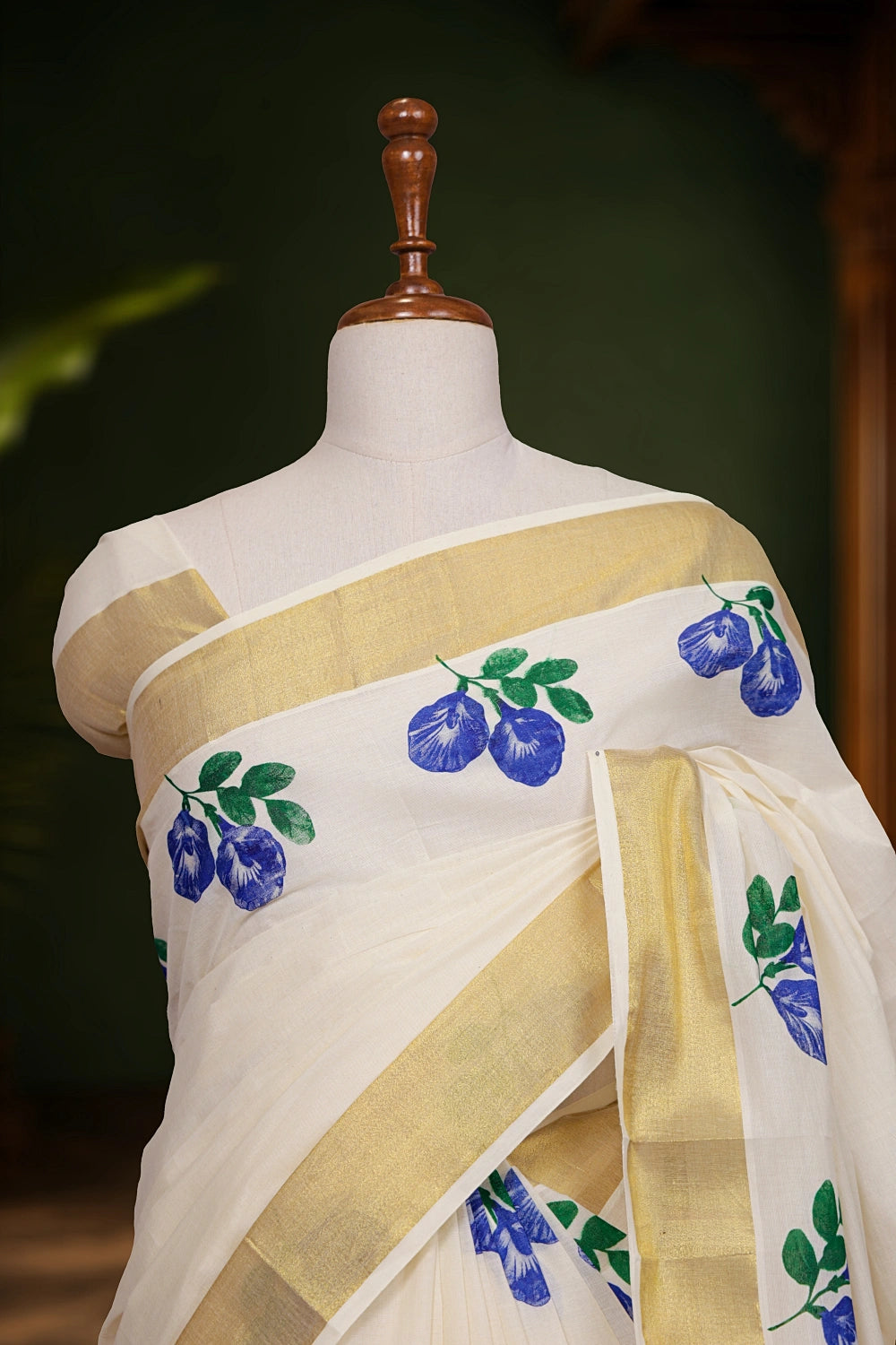 Off White Cotton Kerala Saree