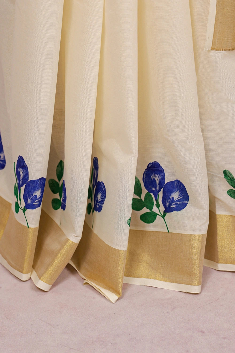 Off White Cotton Kerala Saree