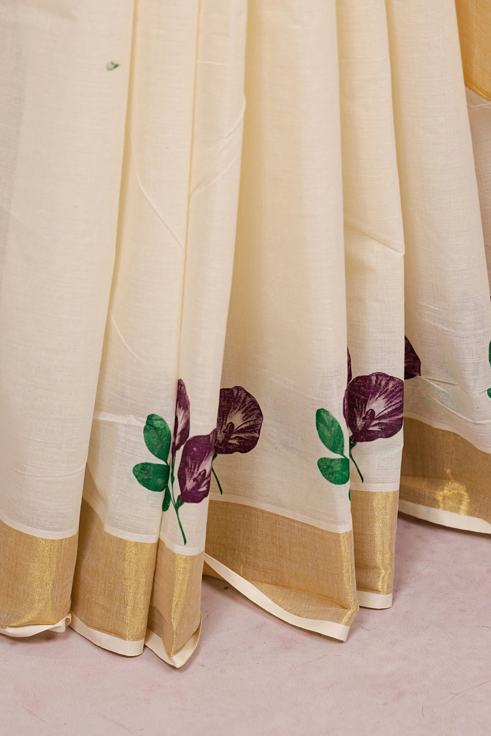 Off White Cotton Kerala Saree