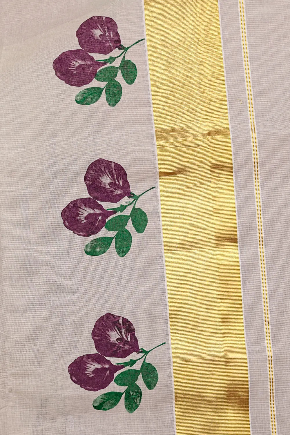 Off White Cotton Kerala Saree