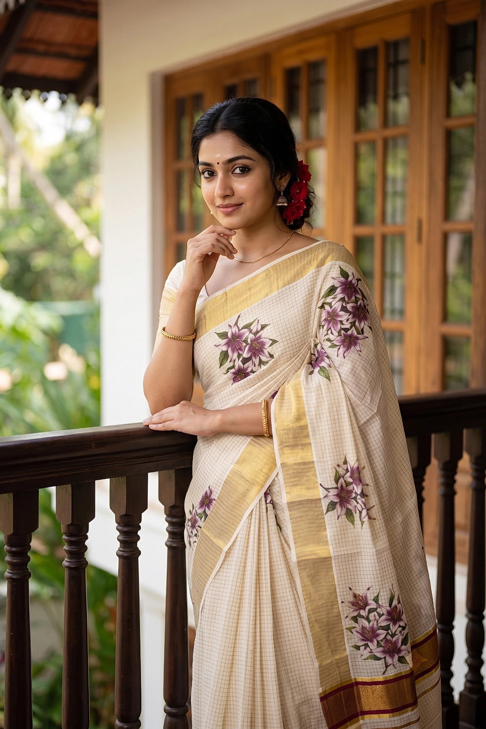 Off White Cotton Kerala Saree