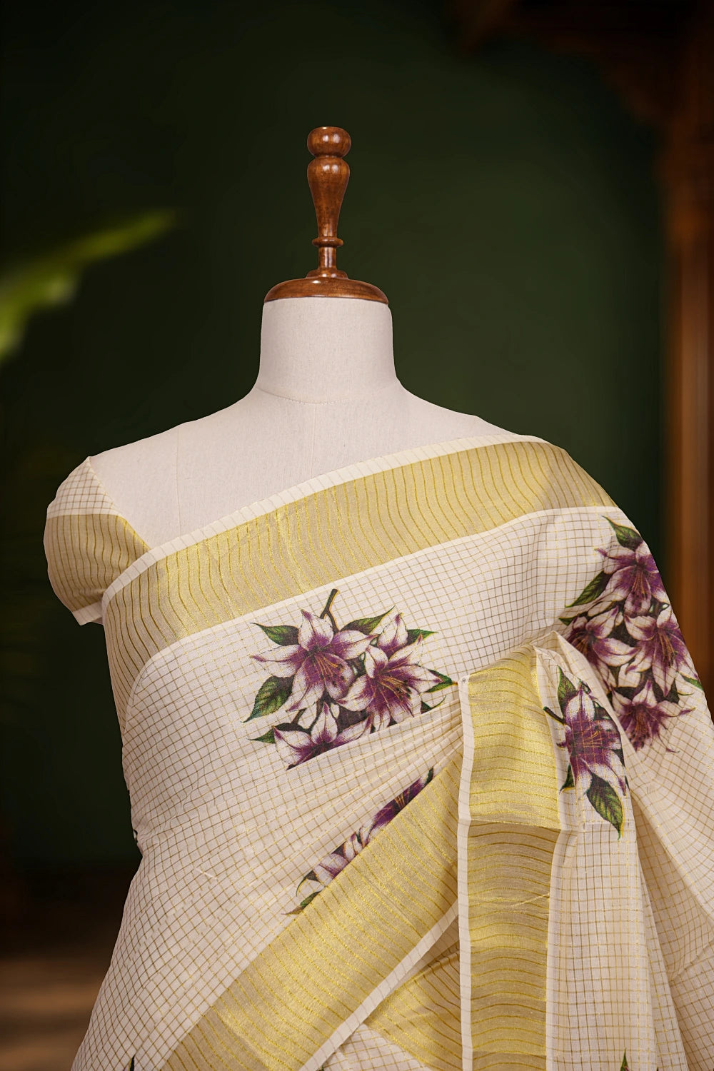 Off White Cotton Kerala Saree