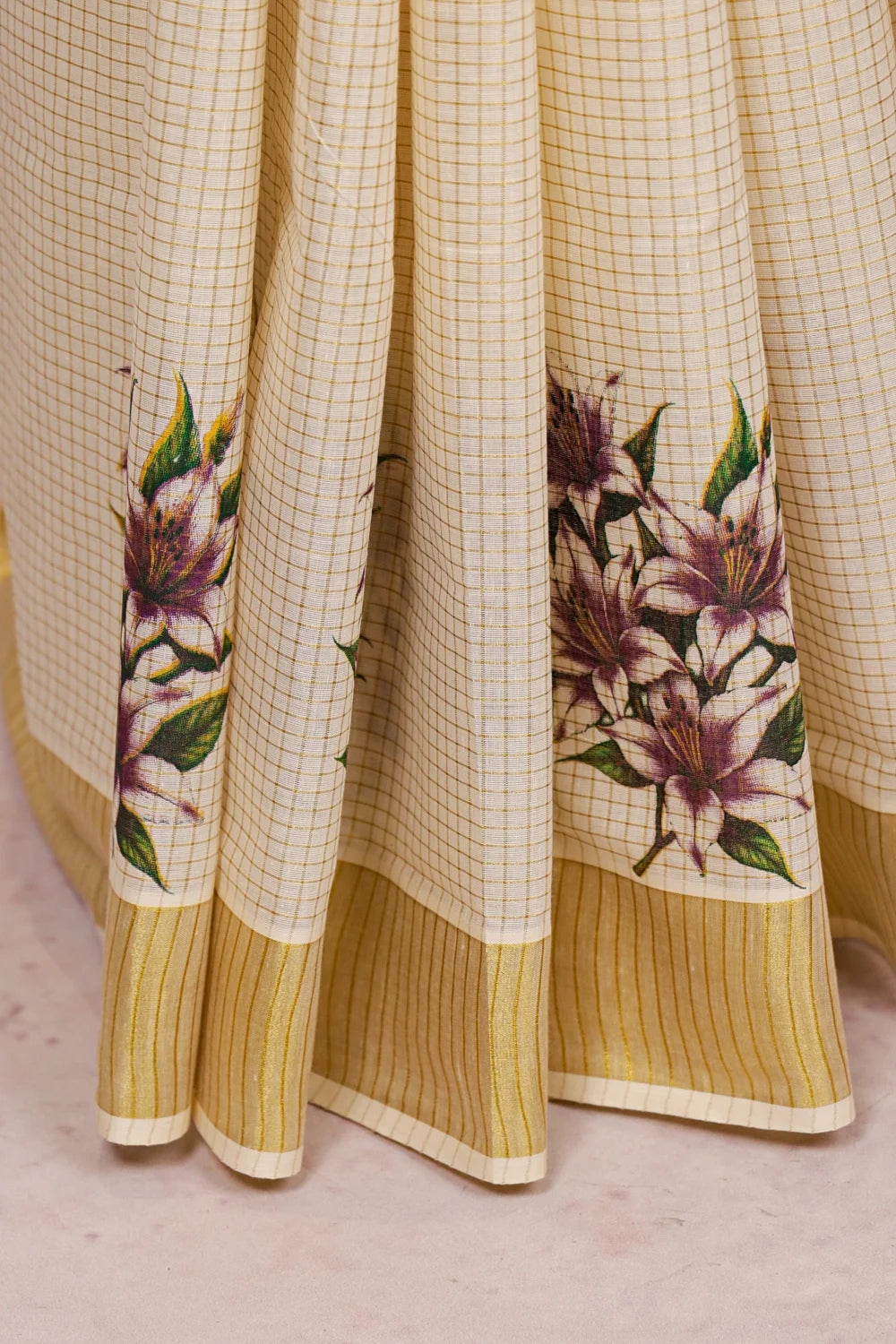 Off White Cotton Kerala Saree