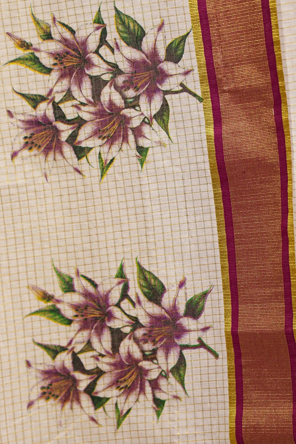 Off White Cotton Kerala Saree