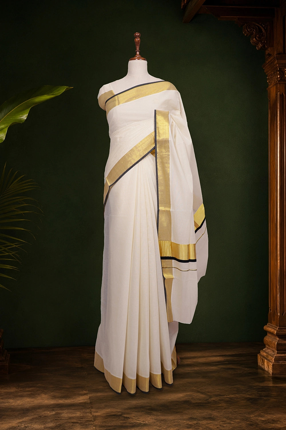 Off White Cotton Kerala Saree