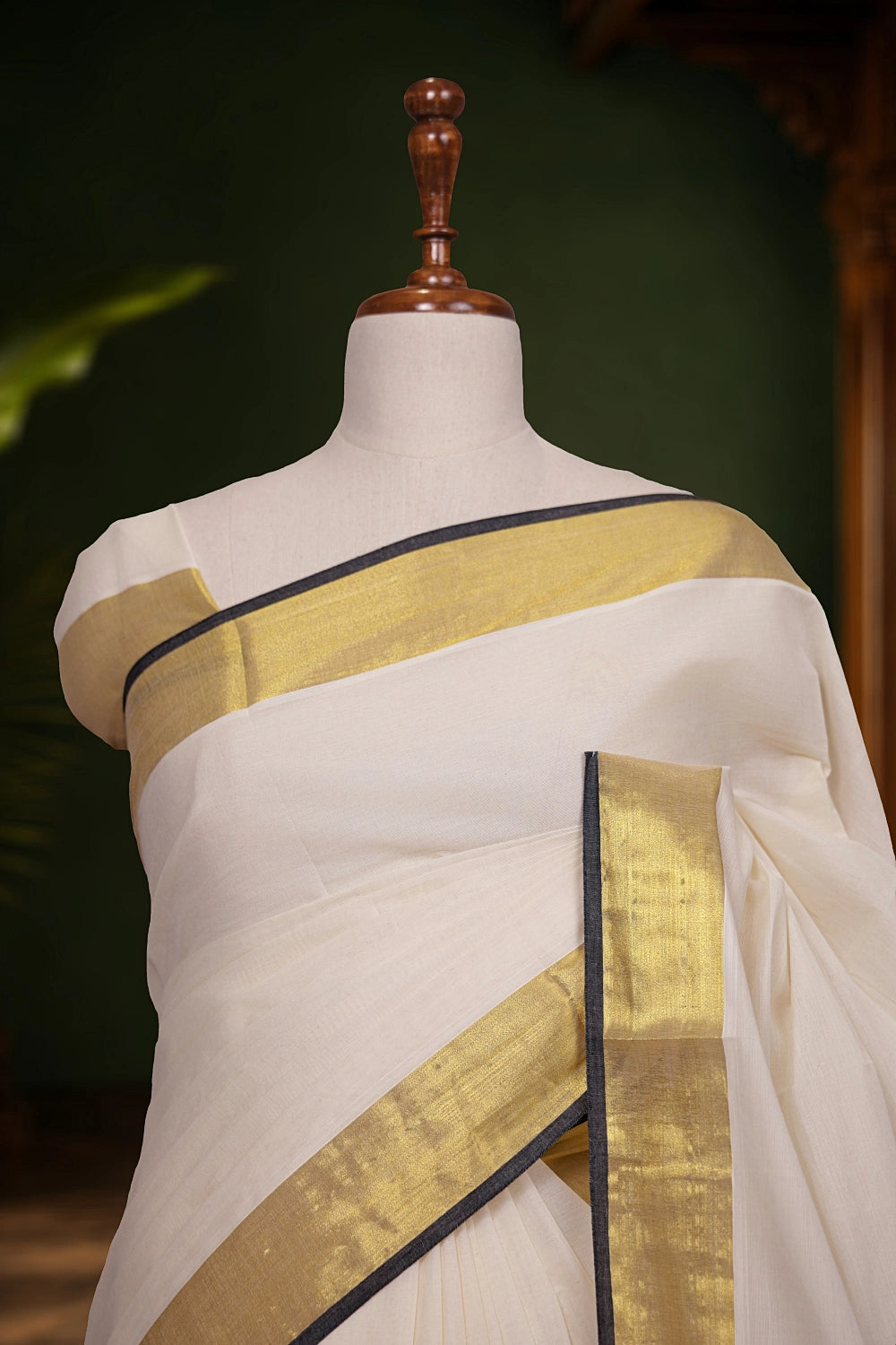 Off White Cotton Kerala Saree