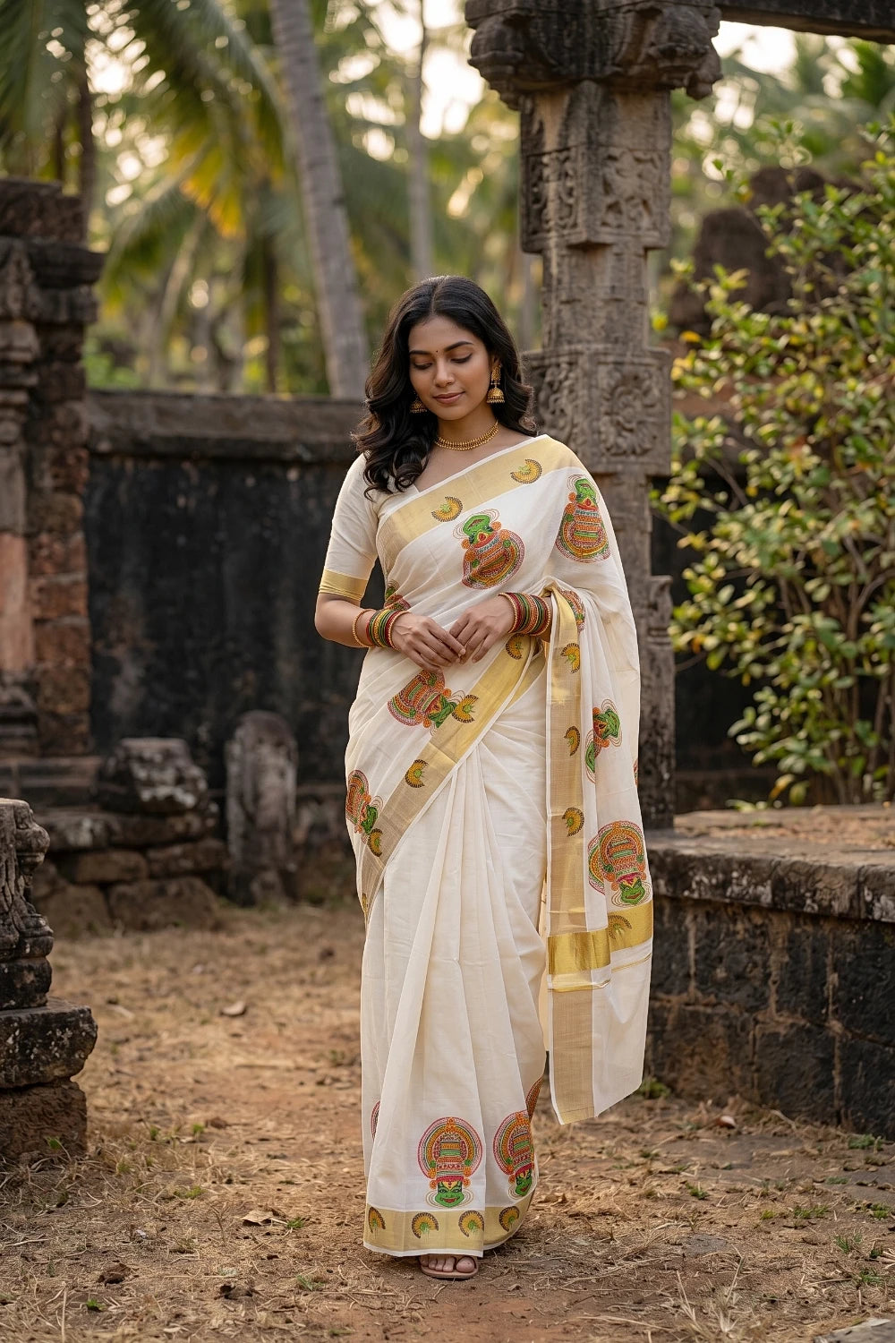 Off White Cotton Kerala Saree