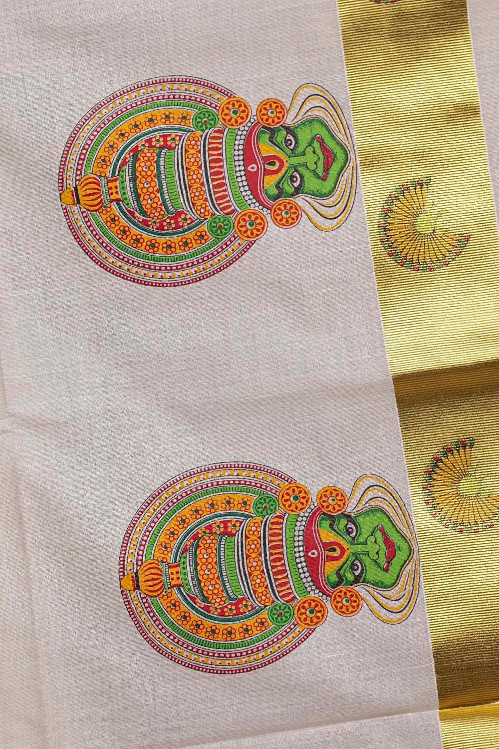 Off White Cotton Kerala Saree