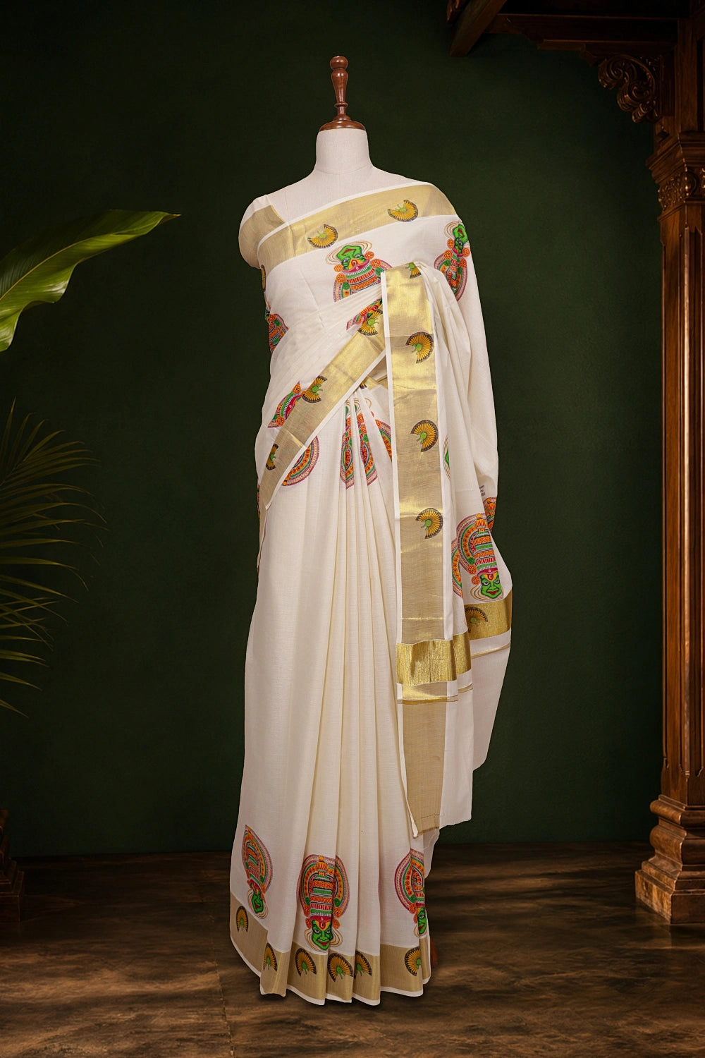 Off White Cotton Kerala Saree