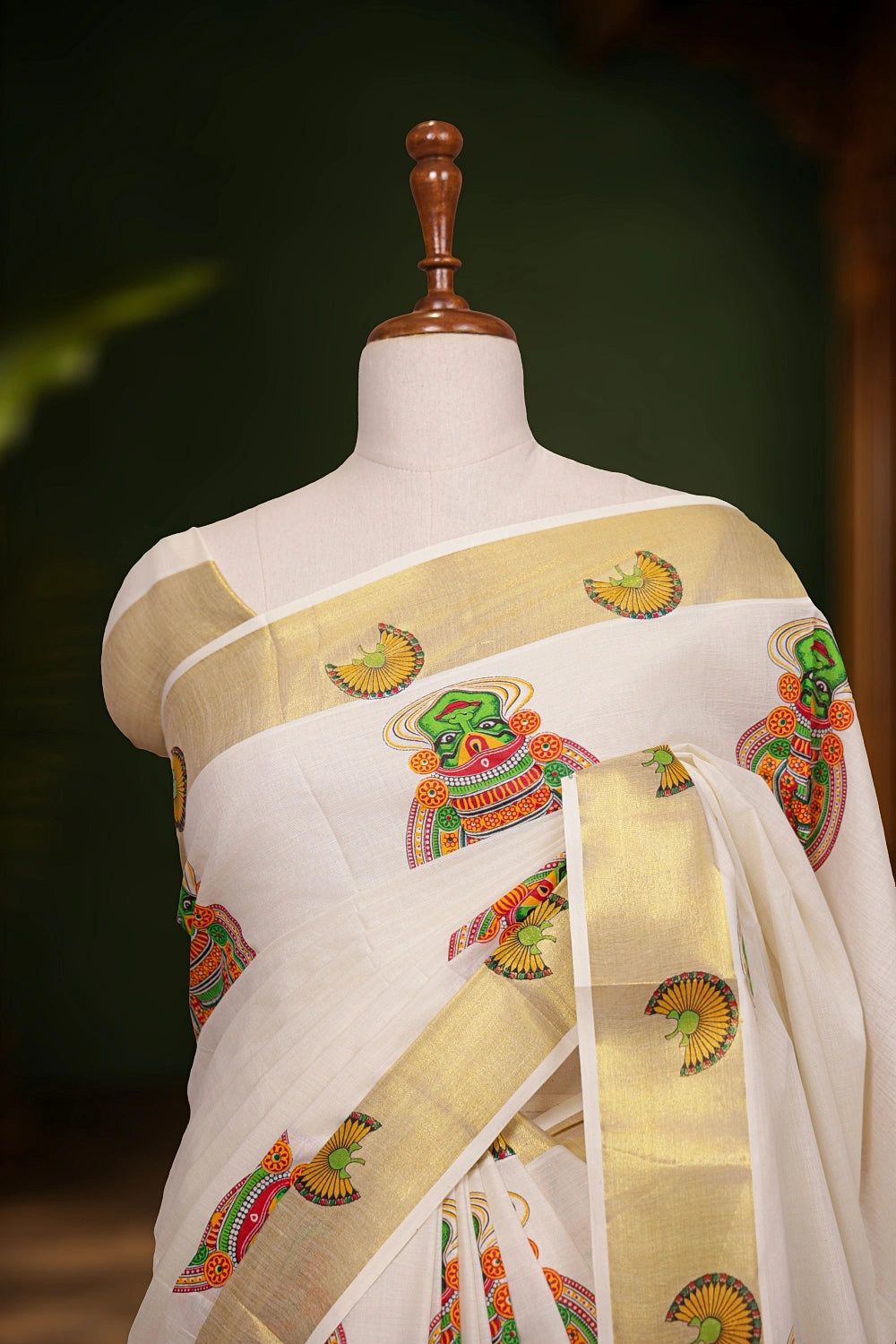 Off White Cotton Kerala Saree