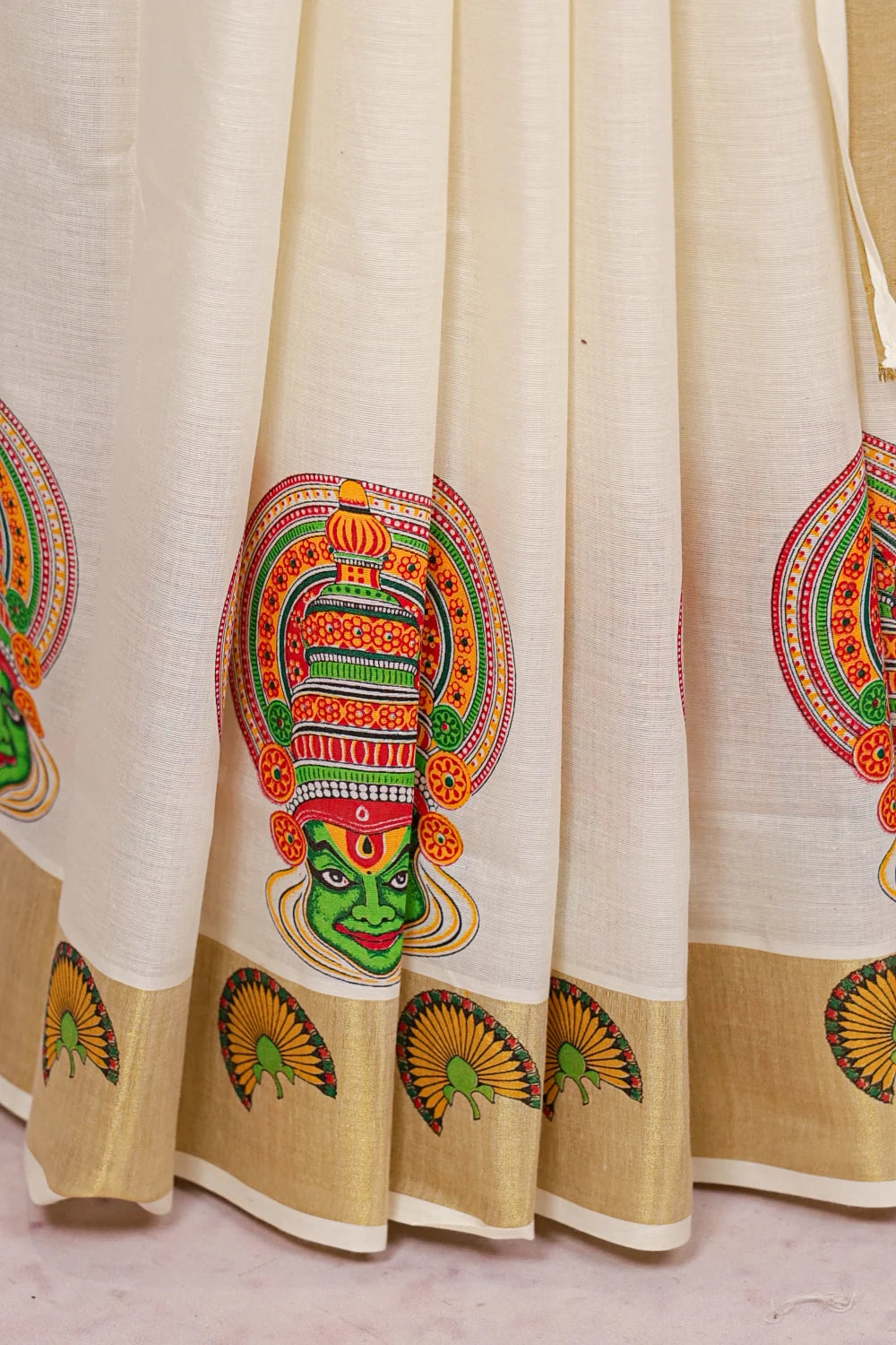 Off White Cotton Kerala Saree