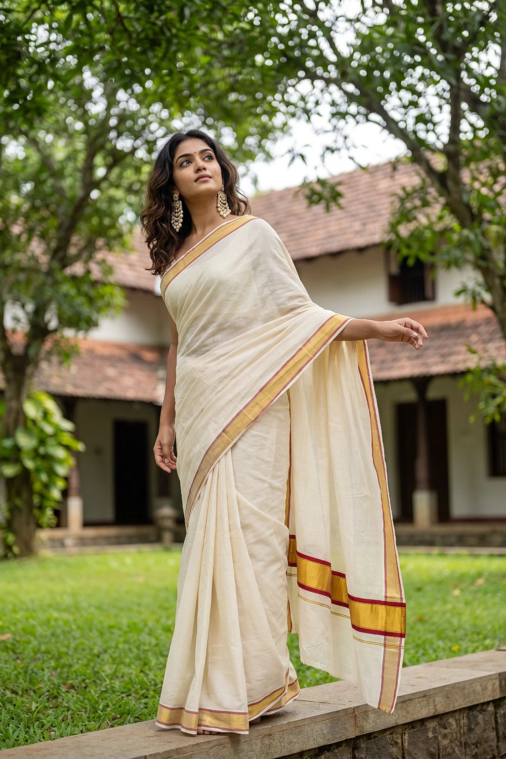 Off White Cotton Kerala Saree