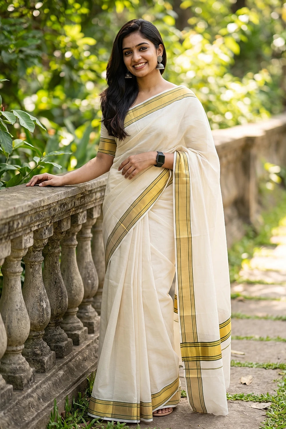 Off White Cotton Kerala Saree