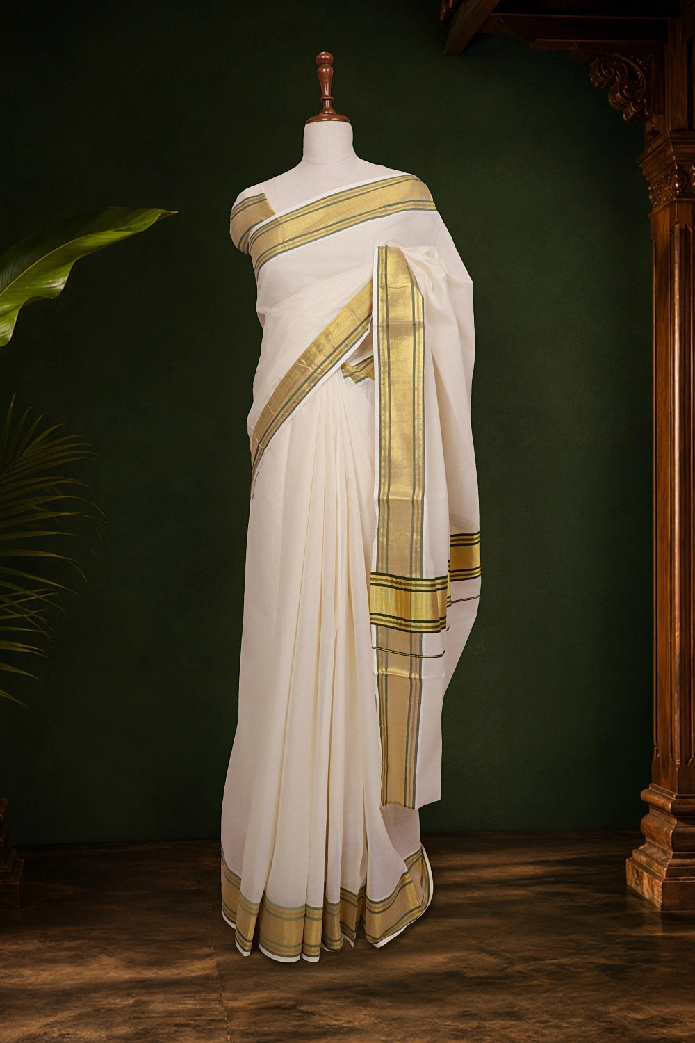 Off White Cotton Kerala Saree