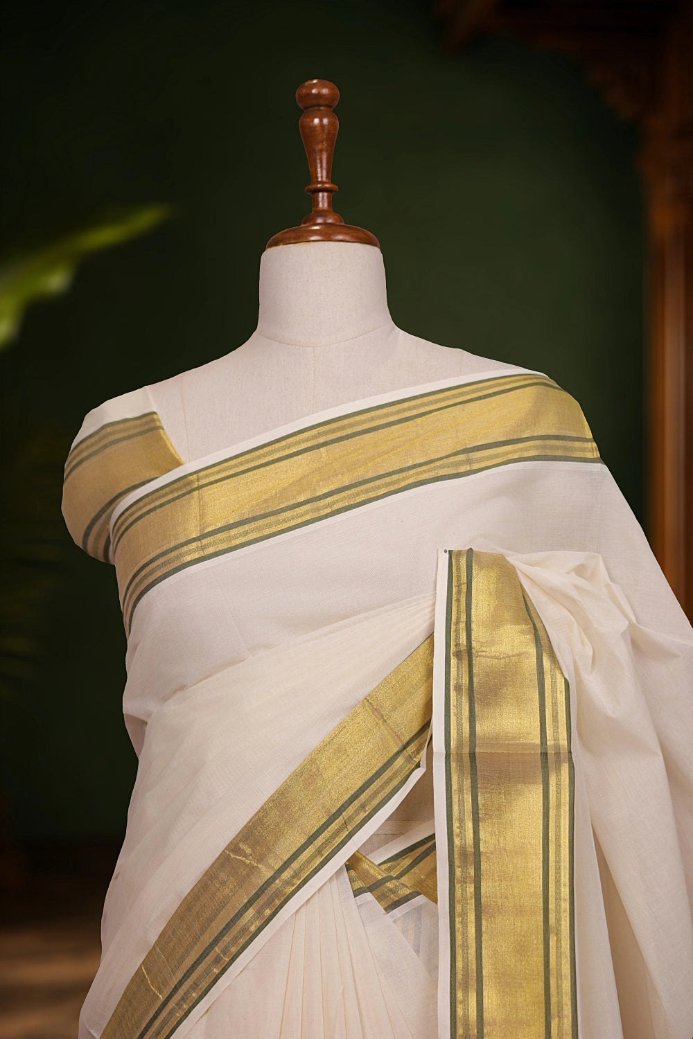Off White Cotton Kerala Saree