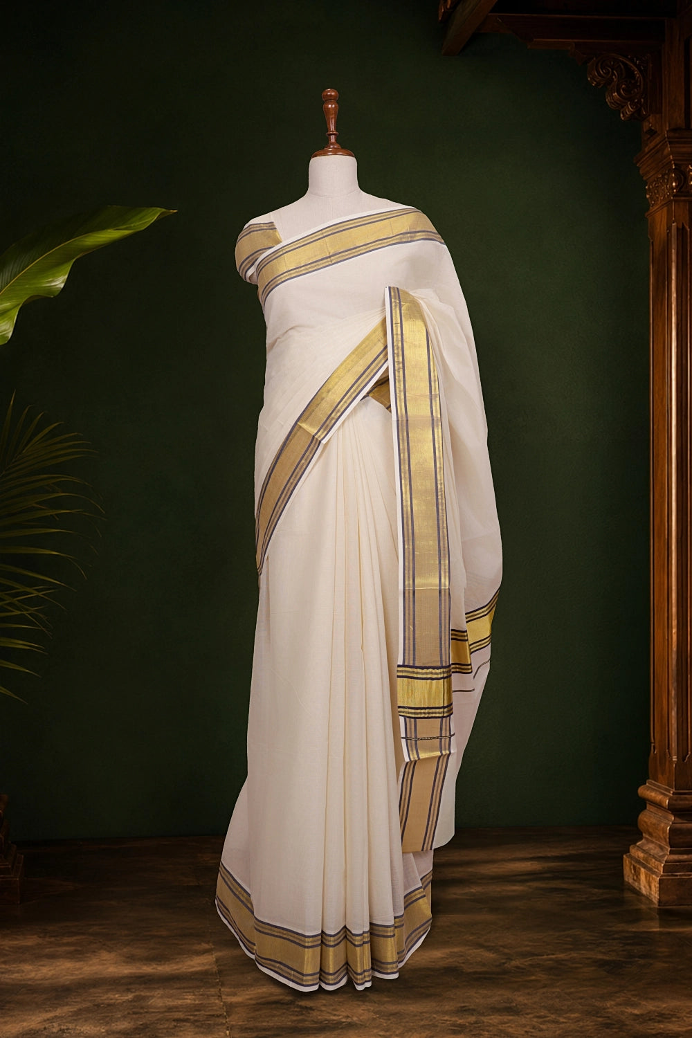 Off White Cotton Kerala Saree
