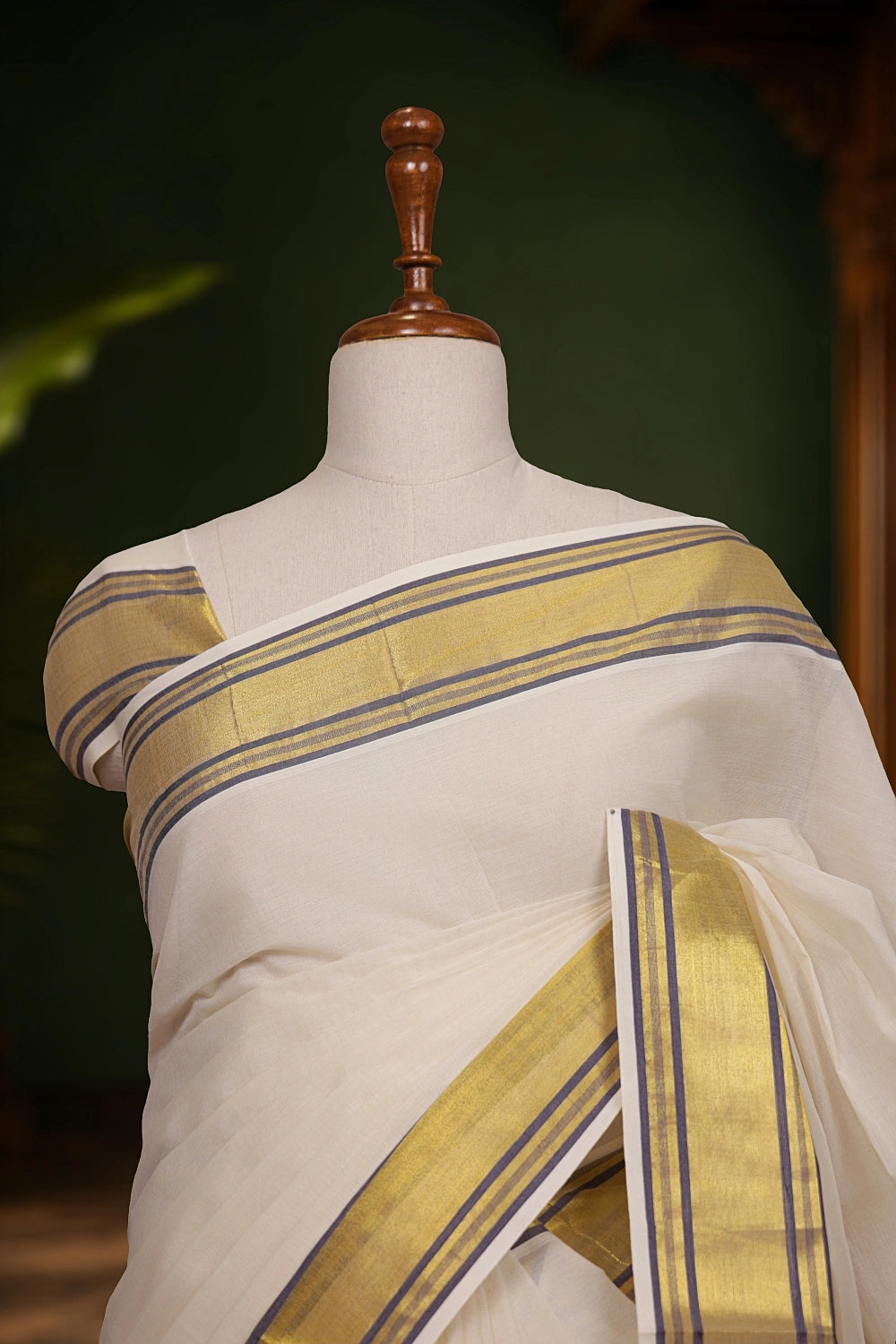 Off White Cotton Kerala Saree